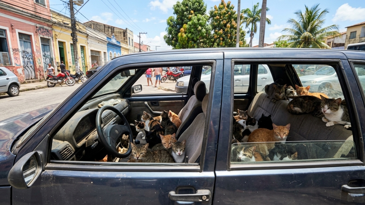 Policiais localizam 29 gatos em veículo estacionado e iniciam operação de resgate