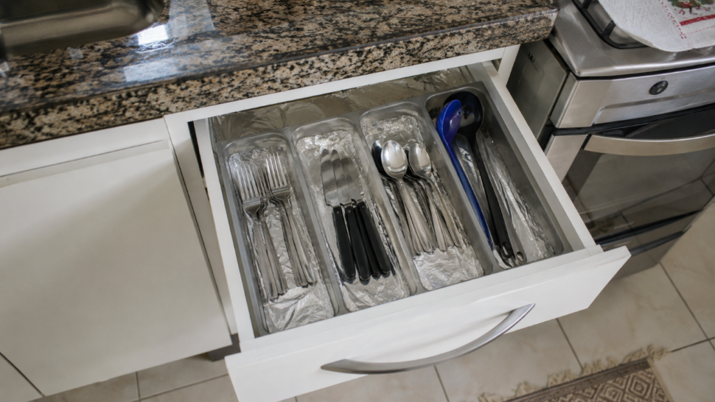 Papel-alumínio na gaveta da cozinha: o detalhe simples que evita sujeira, umidade e manchas