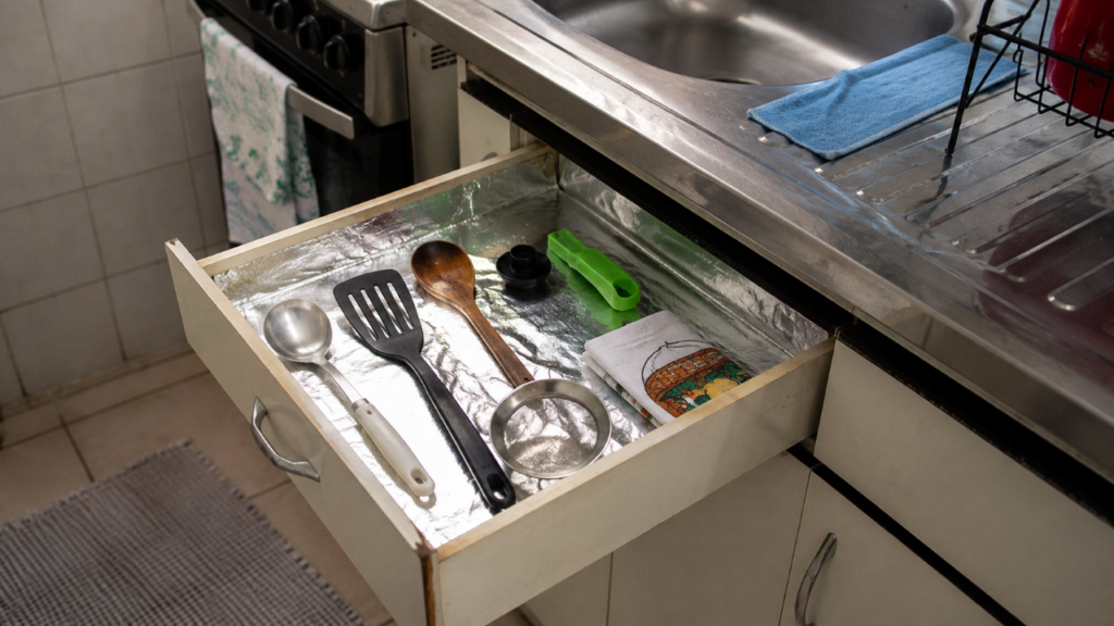 Papel-alumínio na gaveta da cozinha: o detalhe simples que evita sujeira, umidade e manchas