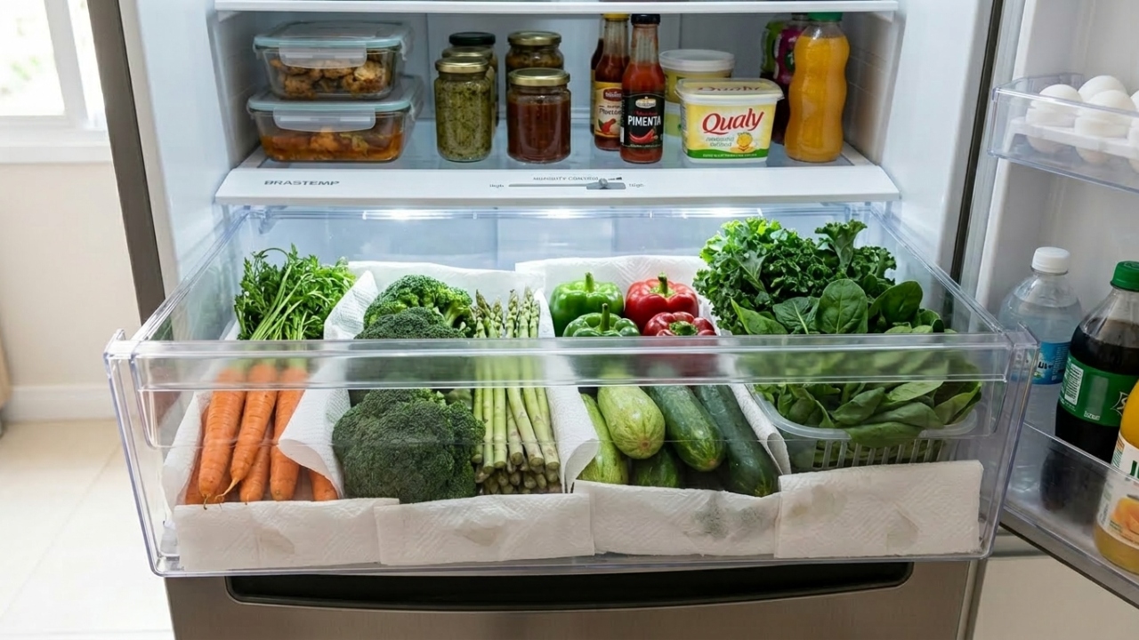 O detalhe barato na gaveta de legumes que reduz umidade e ajuda a evitar desperdício na cozinha