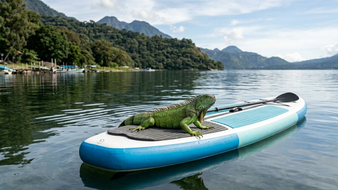 Iguana nada até praticante de stand-pp paddle e busca ajuda em cena inusitada