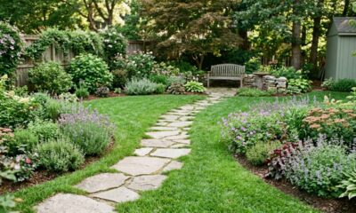 Jardim simples ganha charme com caminho de pedras e visual mais organizado