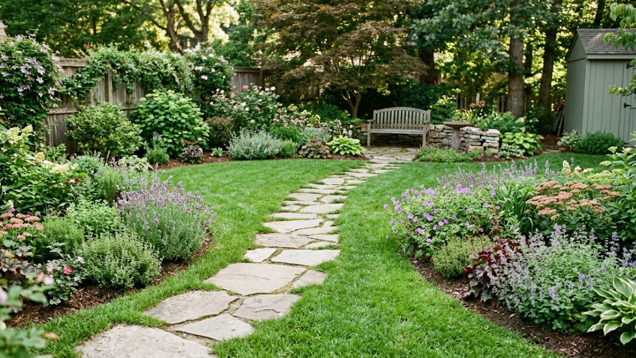 Jardim simples ganha charme com caminho de pedras e visual mais organizado