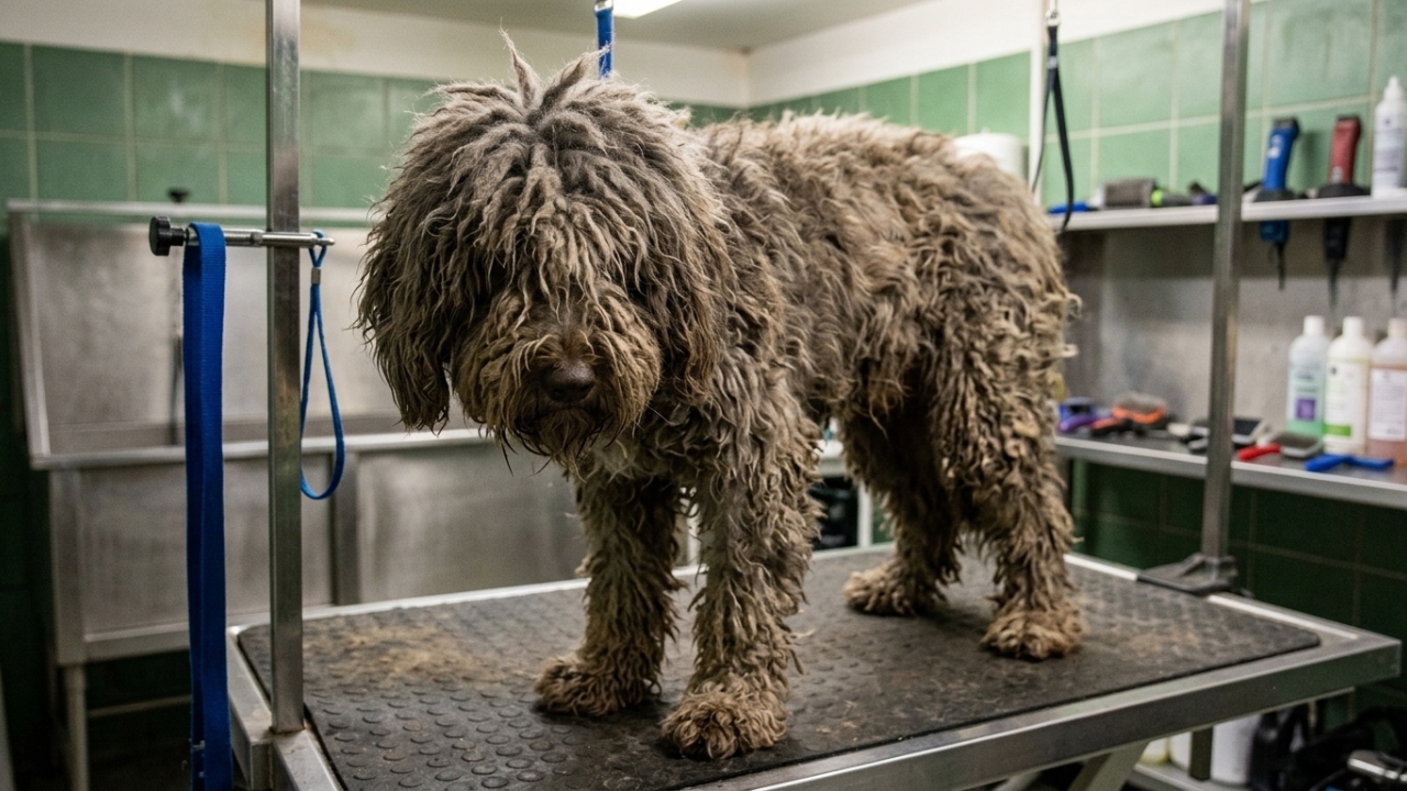 Labradoodle tinha pelos tão emaranhados que não dava para ver seu rosto