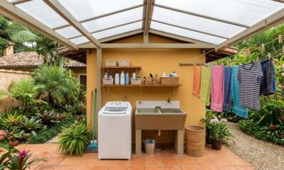 Como fazer uma lavanderia externa com cobertura leve e proteger roupas e produtos da chuva