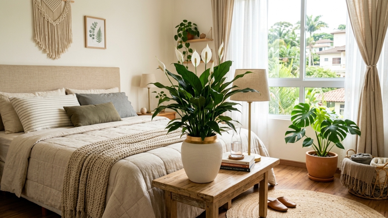 Lírio-da-paz na decoração do quarto traz leveza, charme e presença natural