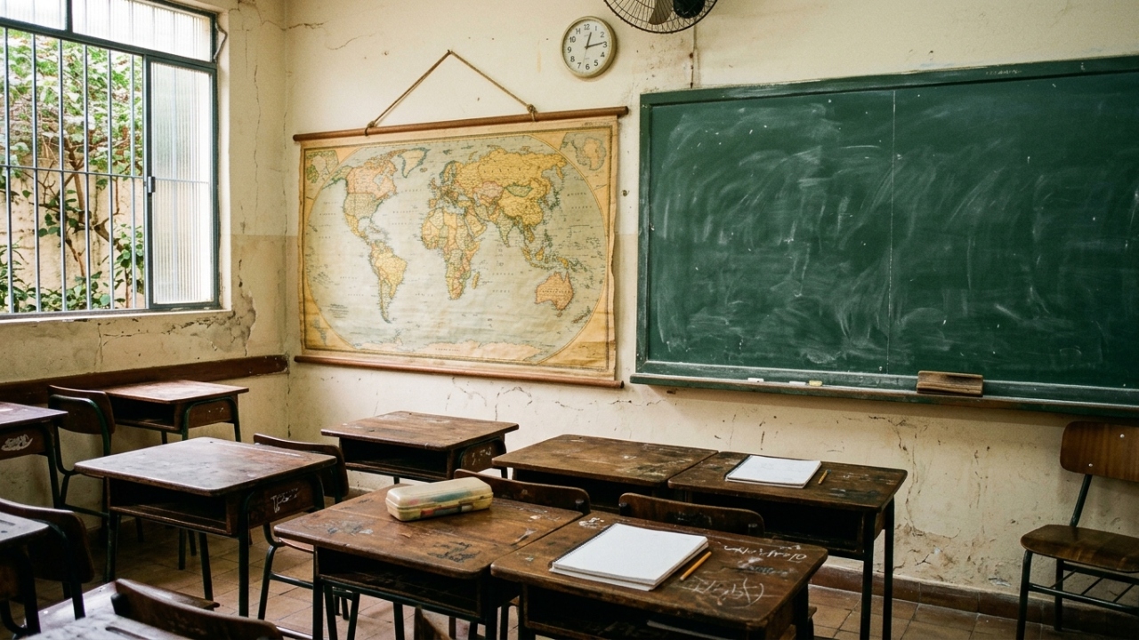 Coisas da escola antiga como o mapa na parede despertam nostalgia da infância