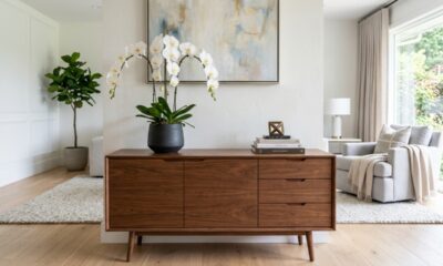 Aparador com orquídea branca muda de cara e ganha destaque elegante na decoração