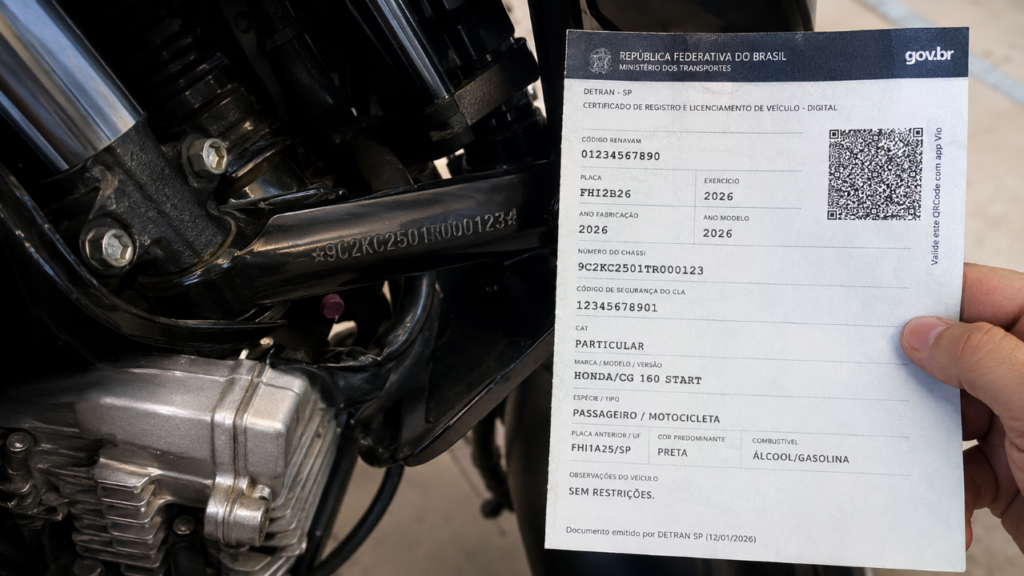 Moto barata demais pode esconder leilão, restrição ou sinistro: o documento que deve ser consultado antes da compra