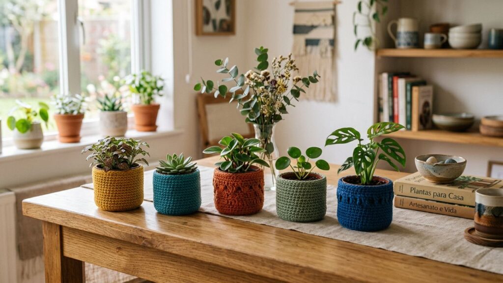 O cachepô de crochê para plantas que está deixando os cantinhos da casa muito mais charmosos
