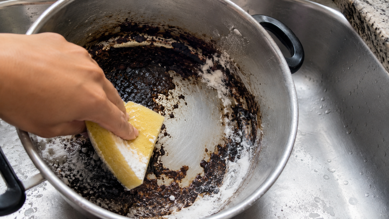O truque barato que ajuda a soltar crosta de panela queimada sem química pesada na cozinha