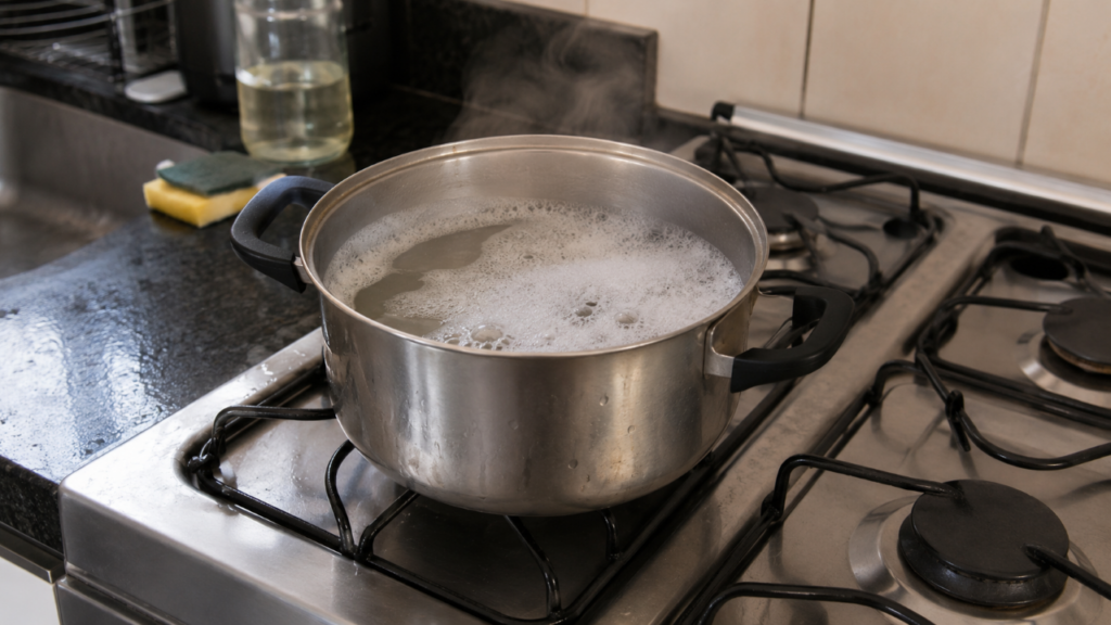 O truque barato que ajuda a soltar crosta de panela queimada sem química pesada na cozinha