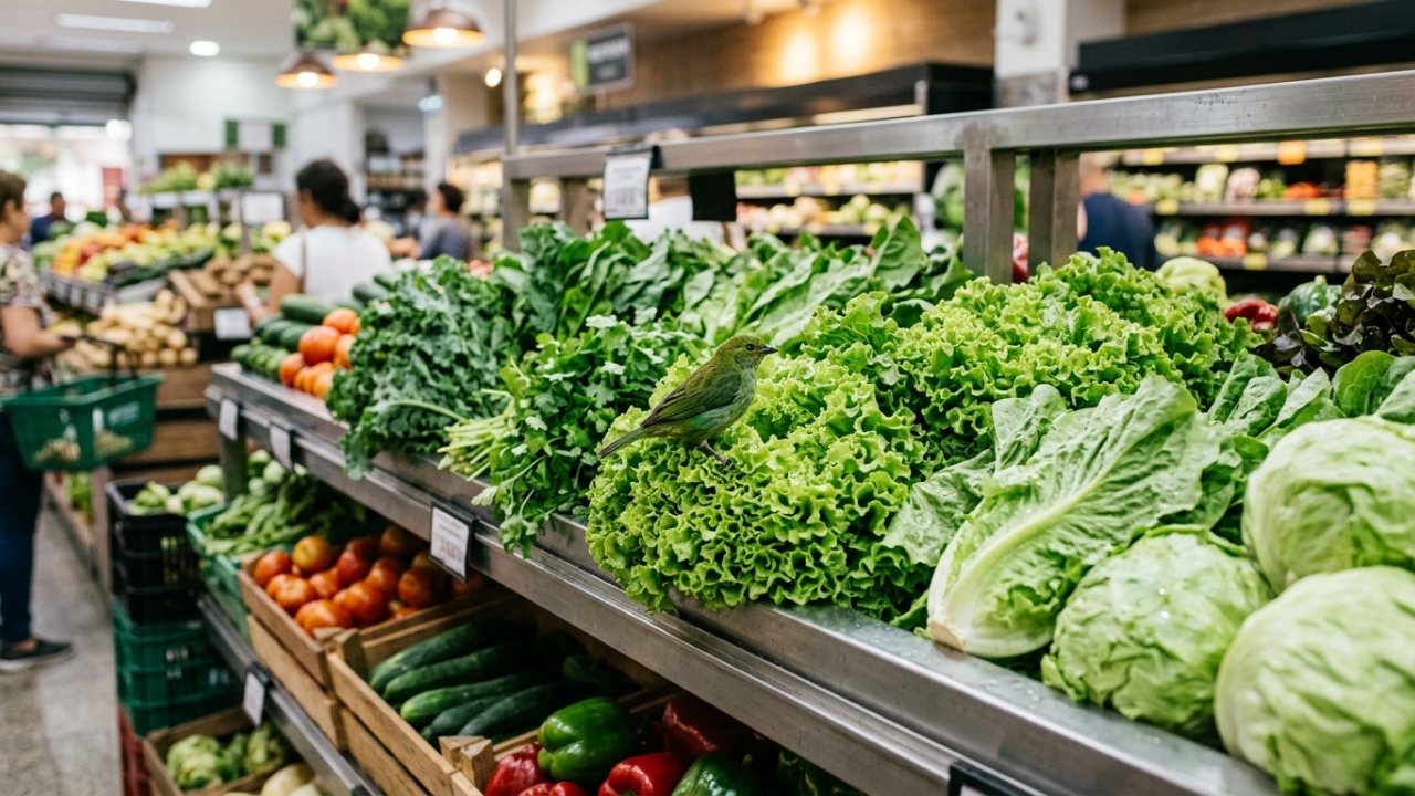 Consumidora leva susto ao encontrar animal camuflado entre frutas e verduras
