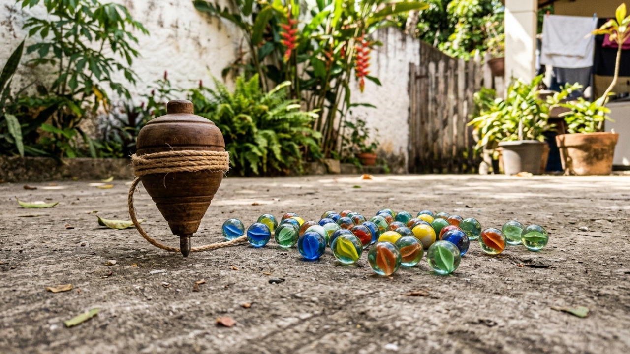 Jogos como pião e bolinha de gude faziam sucesso antes dos videogames e marcaram gerações