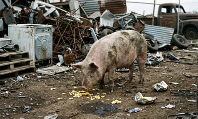 Resgatadora encontra porca abandonada em ferro-velho e salva animal com batatas fritas