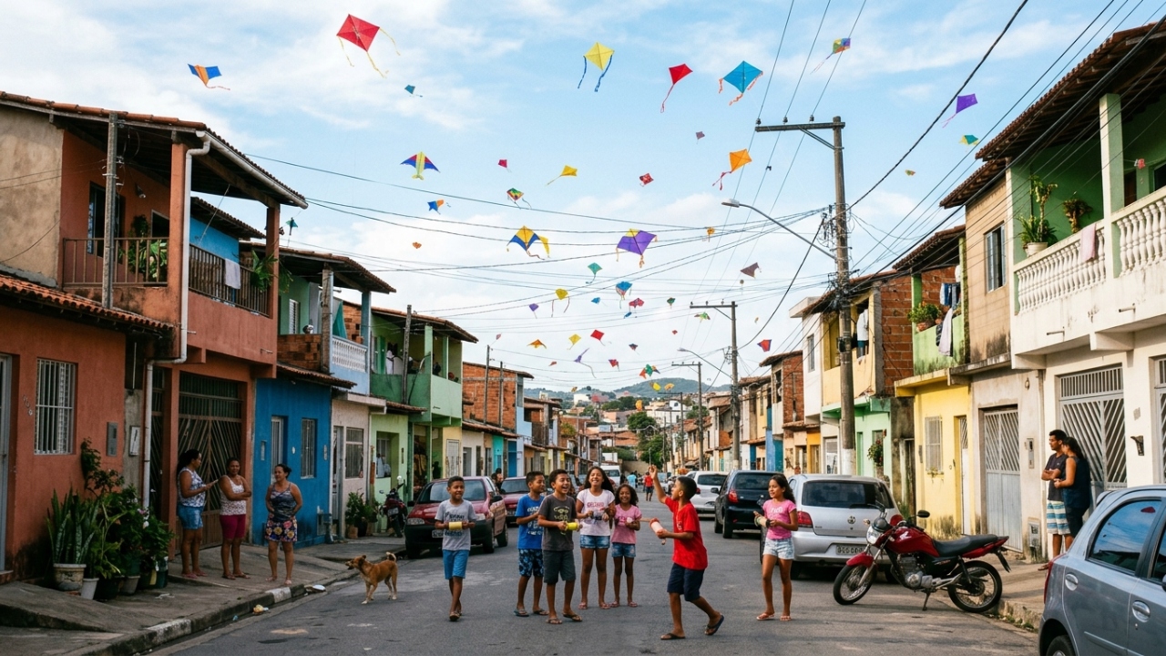 Brincadeiras como soltar pipa em grupo faziam a rua virar festa todos os dias