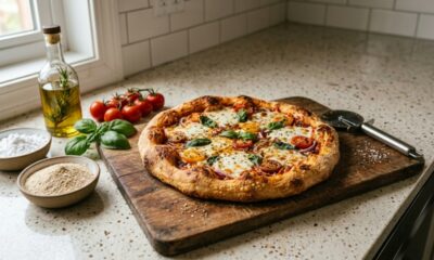 Combine arroz, fécula e polvilho e prepare uma massa de pizza sem glúten e sem leite