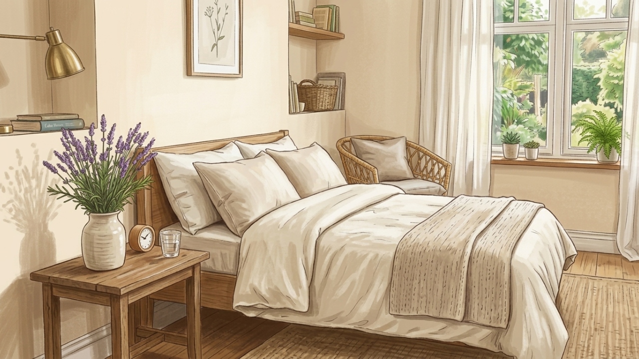 Quarto claro com lavanda cria um ambiente delicado, cheiroso e mais acolhedor