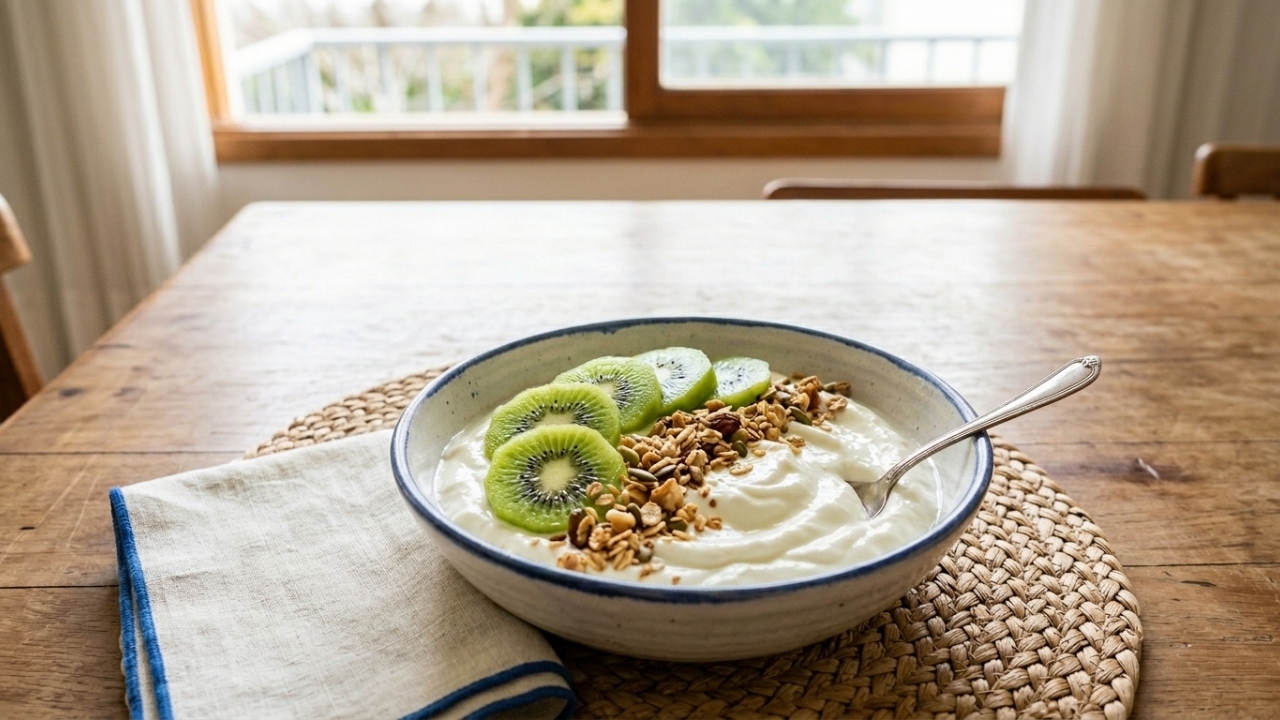 Kiwi com iogurte pode ser uma combinação poderosa para o café da manhã ficar mais completo