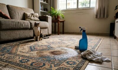 O erro que faz o cheiro de urina de gato ficar na casa mesmo depois de limpar a mancha