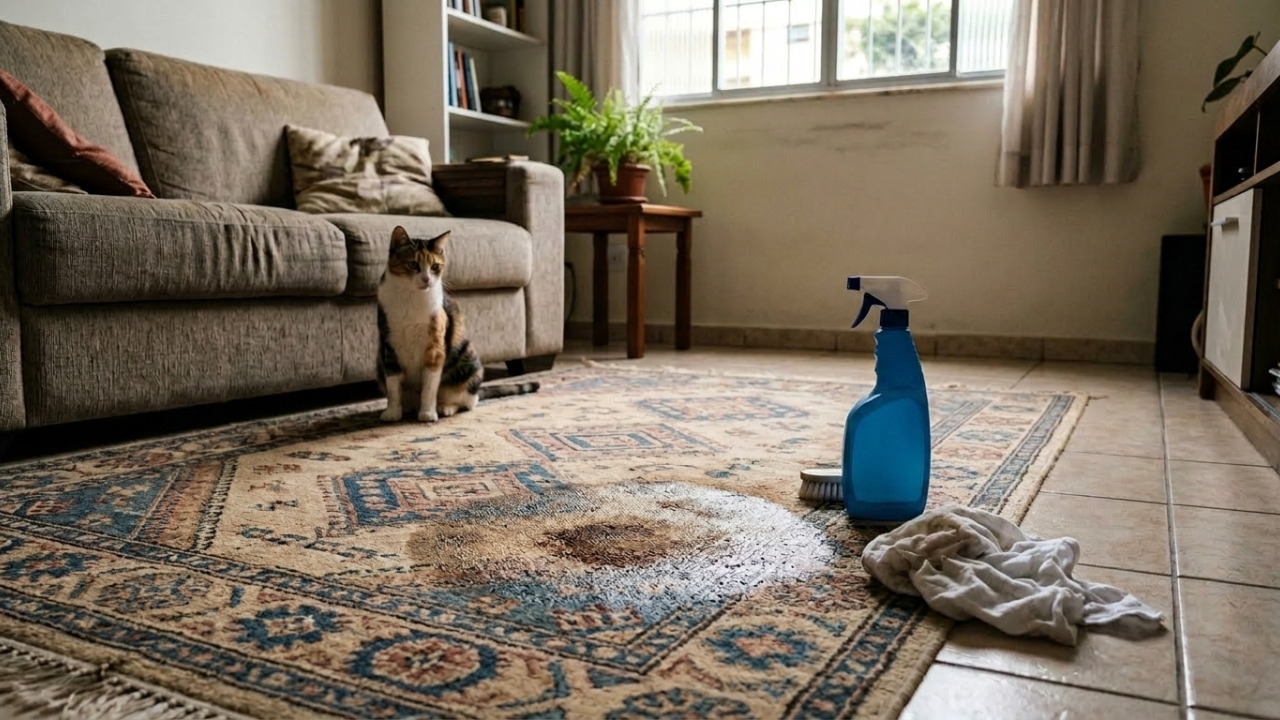 O erro que faz o cheiro de urina de gato ficar na casa mesmo depois de limpar a mancha
