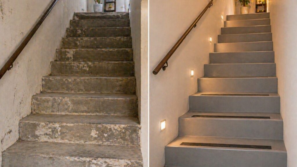 A forma simples de renovar escada de concreto e melhorar a segurança da casa