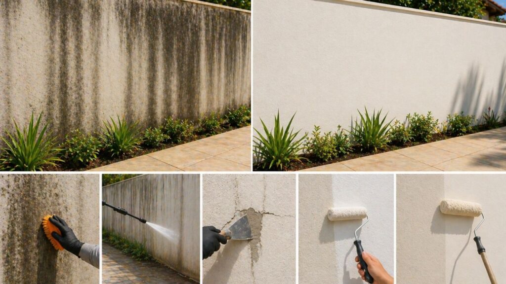 Como recuperar muro manchado de chuva e deixar a área externa mais bonita