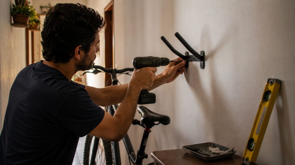 Suporte de parede para bicicleta deixa corredor e garagem mais livres e organizados