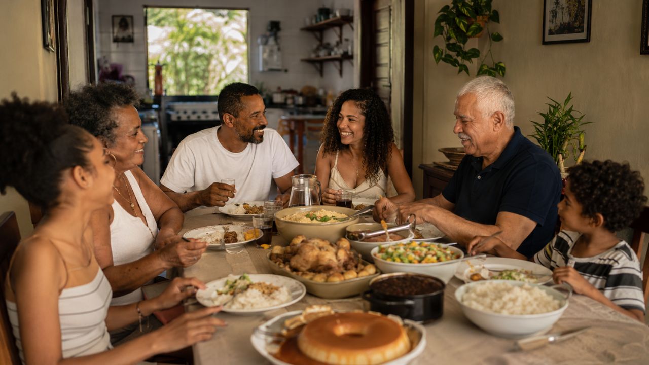 Como eram as comemorações em família com almoço especial de domingo e casa cheia