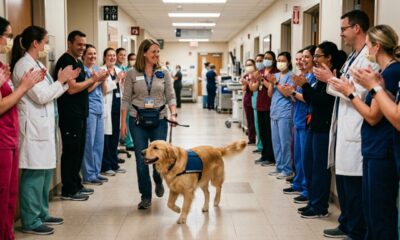 Cão de terapia recebe ovação de pé ao chegar ao hospital para trabalhar