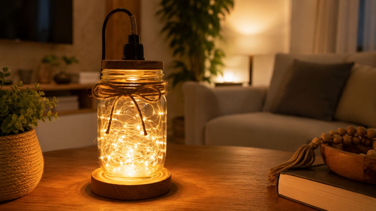 Utilizando potes de vidro e luzes de LED, crie estas belas luminárias para decorar sua casa