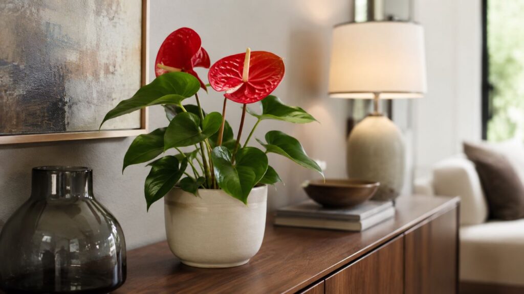 Antúrio vermelho dá cor sem exagero e resolve bem a decoração da casa
