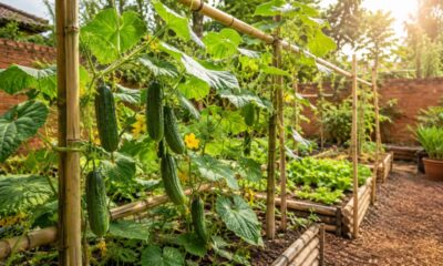 Usar apoio vertical ajuda o pepino a crescer melhor e facilita a colheita em casa