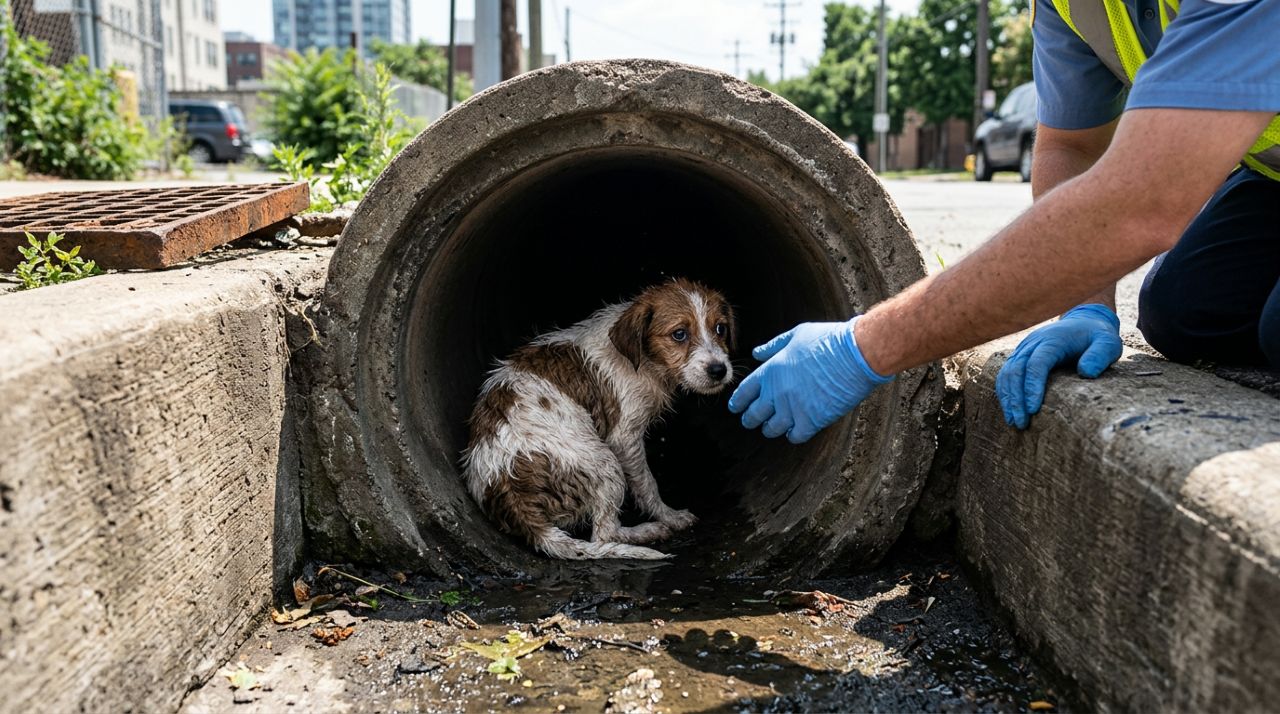 Cachorrinho tímido encontrado tremendo em vala ganha nova chance após resgate