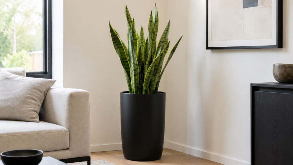 A espada-de-são-jorge traz presença visual sem pesar na decoração minimalista
