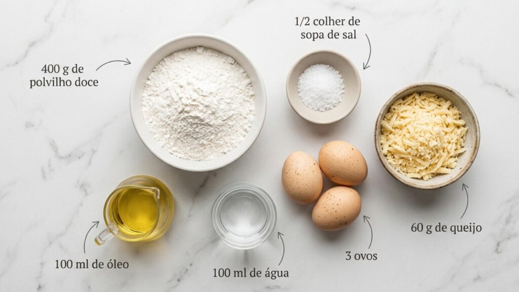 Combine ovos, óleo e polvilho doce na ordem certa e tenha um bolo pão de queijo douradinho e gostoso