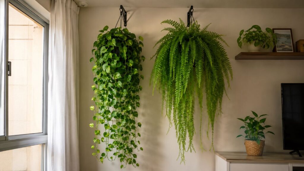 Plantas pendentes usam o espaço vertical e deixam o ambiente mais vivo