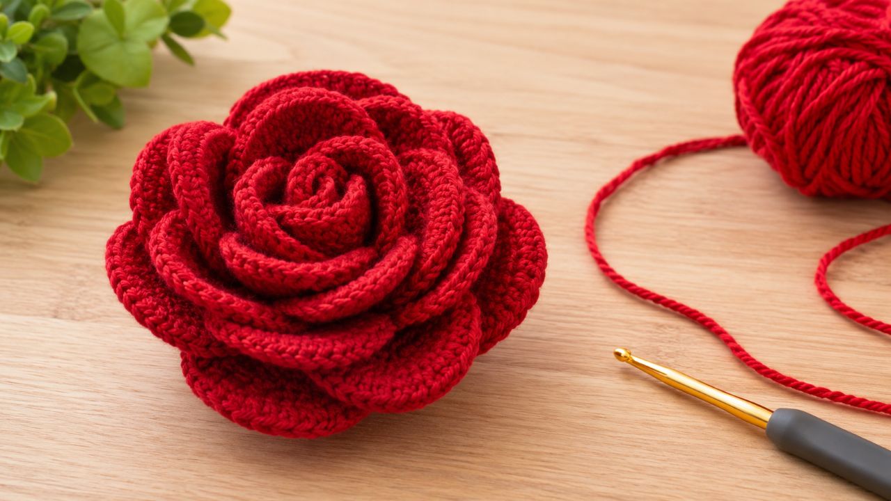 Rosa de crochê 3D conquista iniciantes com técnica simples e efeito delicado