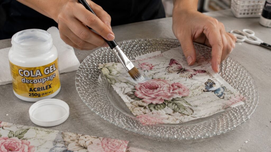 A decupagem simples transforma pratos comuns em peças delicadas para decoração ou presente