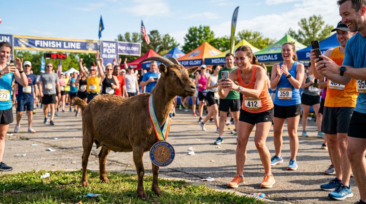 Cabra fugitiva ganha medalha após participar secretamente de meia maratona