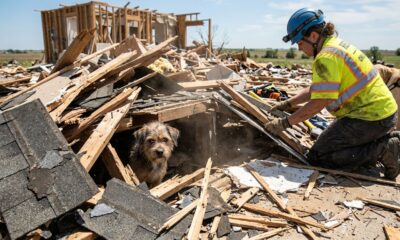 Eles ouviram gritos vindos dos destroços do tornado, até que uma cabeça surgiu