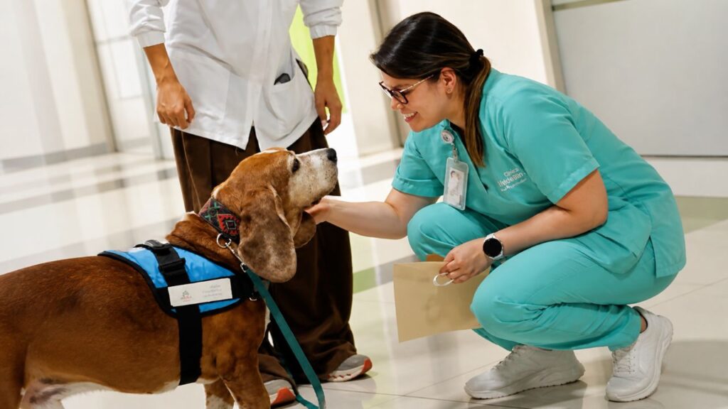 Cão de terapia recebe ovação de pé ao chegar ao hospital para trabalhar