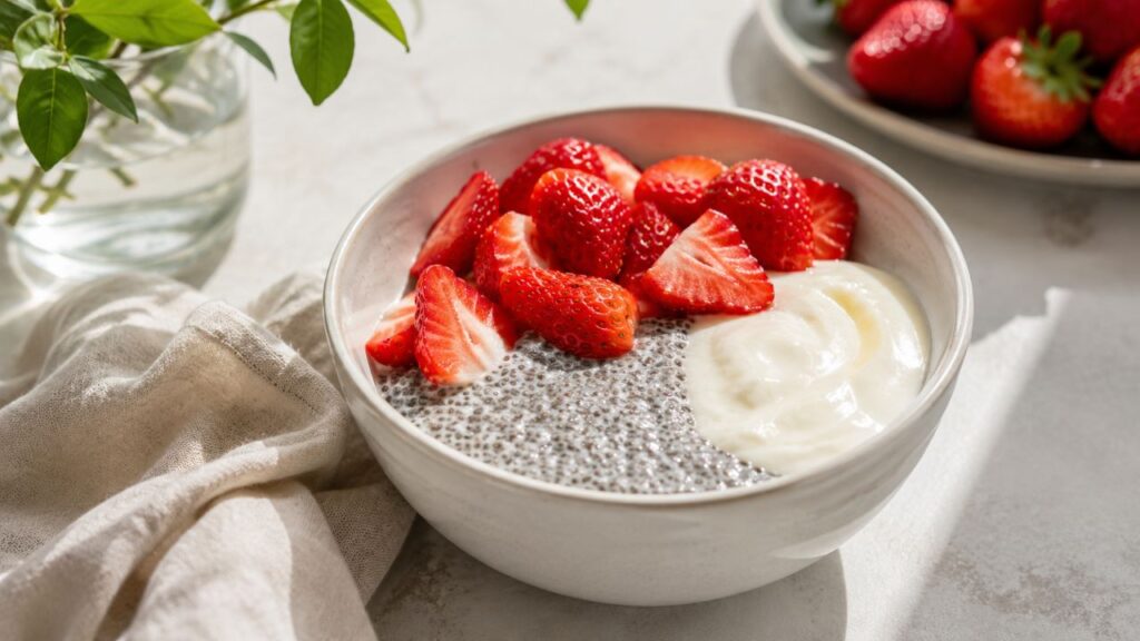 Morango com chia pode ajudar na saciedade quando faz parte de uma rotina equilibrada