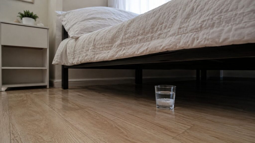 Colocar um copo de água com vinagre e sal embaixo da cama à noite: para que serve e como fazer