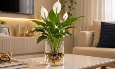 O lírio da paz na água cria uma decoração leve, moderna e fácil de observar