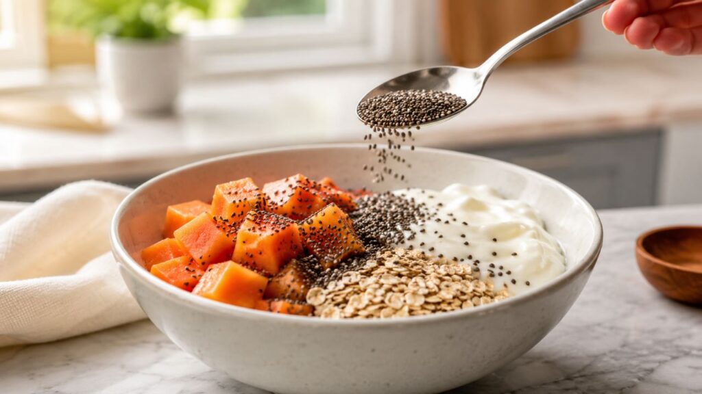 Iogurte natural e chia ajudam a deixar a refeição mais equilibrada e prática