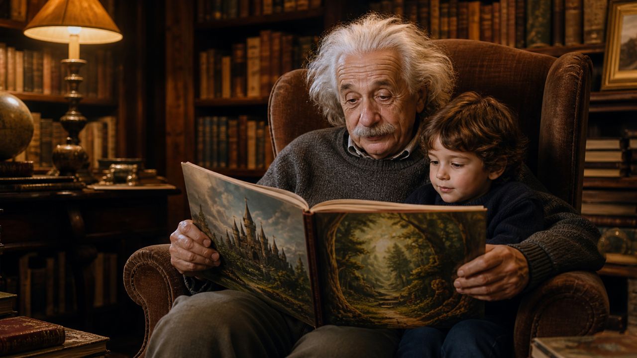 Citação de Albert Einstein: “Se você quer que seus filhos sejam inteligentes, leia contos de fadas para eles . Se você quer que eles sejam ainda mais inteligentes, leia mais contos de fadas para eles.” O segredo de como a inteligência se desenvolve, explicado pelo gênio da ciência.