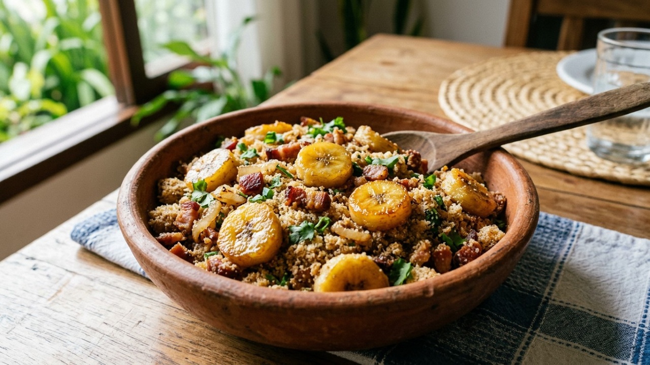 Toda vez que essa farofa de banana ia para a mesa, o cheiro bom tomava conta da cozinha inteira