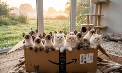 Treze gatinhos em caixas da Amazon emocionam com história de lar temporário