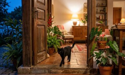 Gato preto de rua entra por porta aberta e encontra um lar definitivo